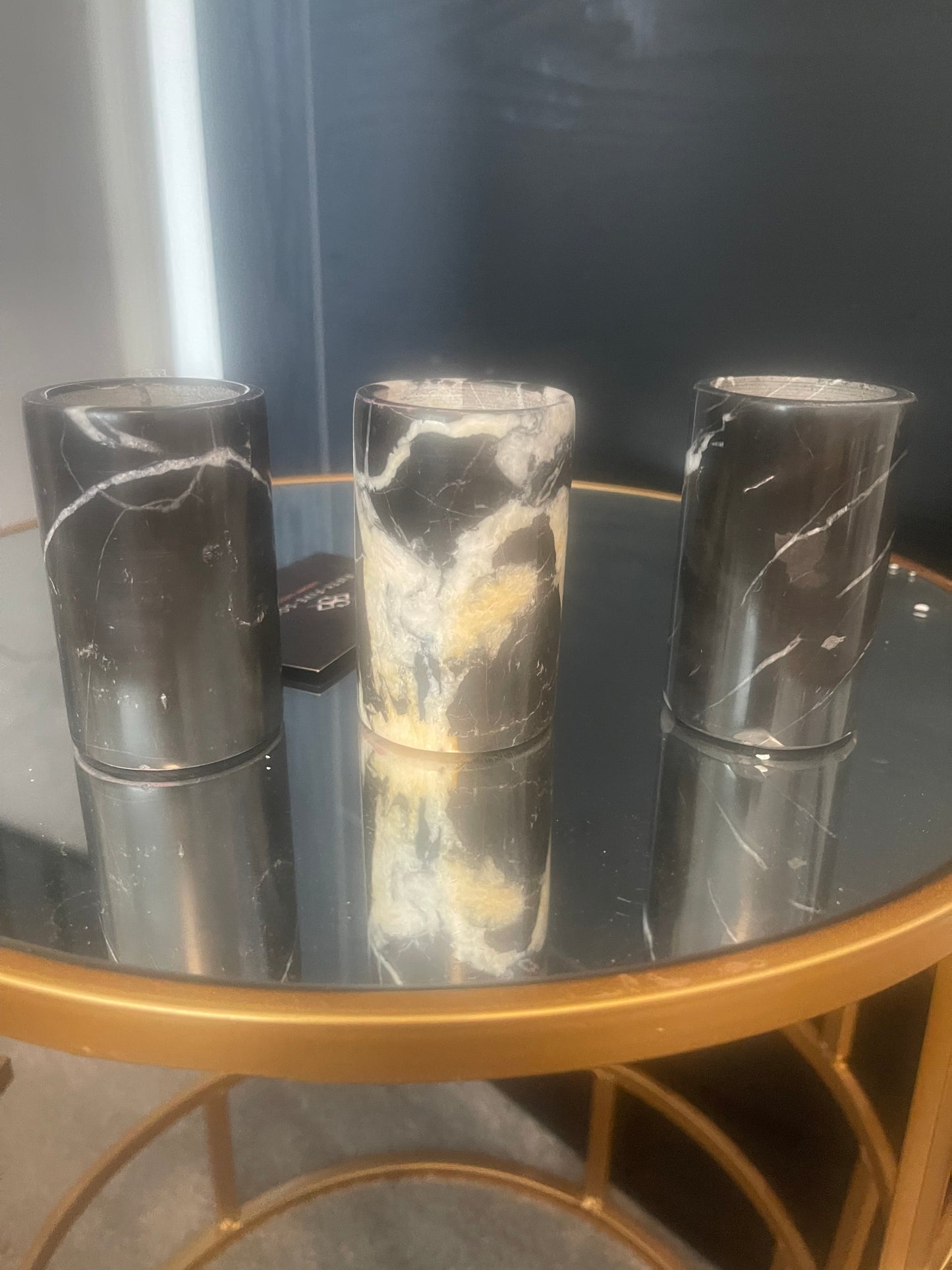 Black & white marble tea light holders