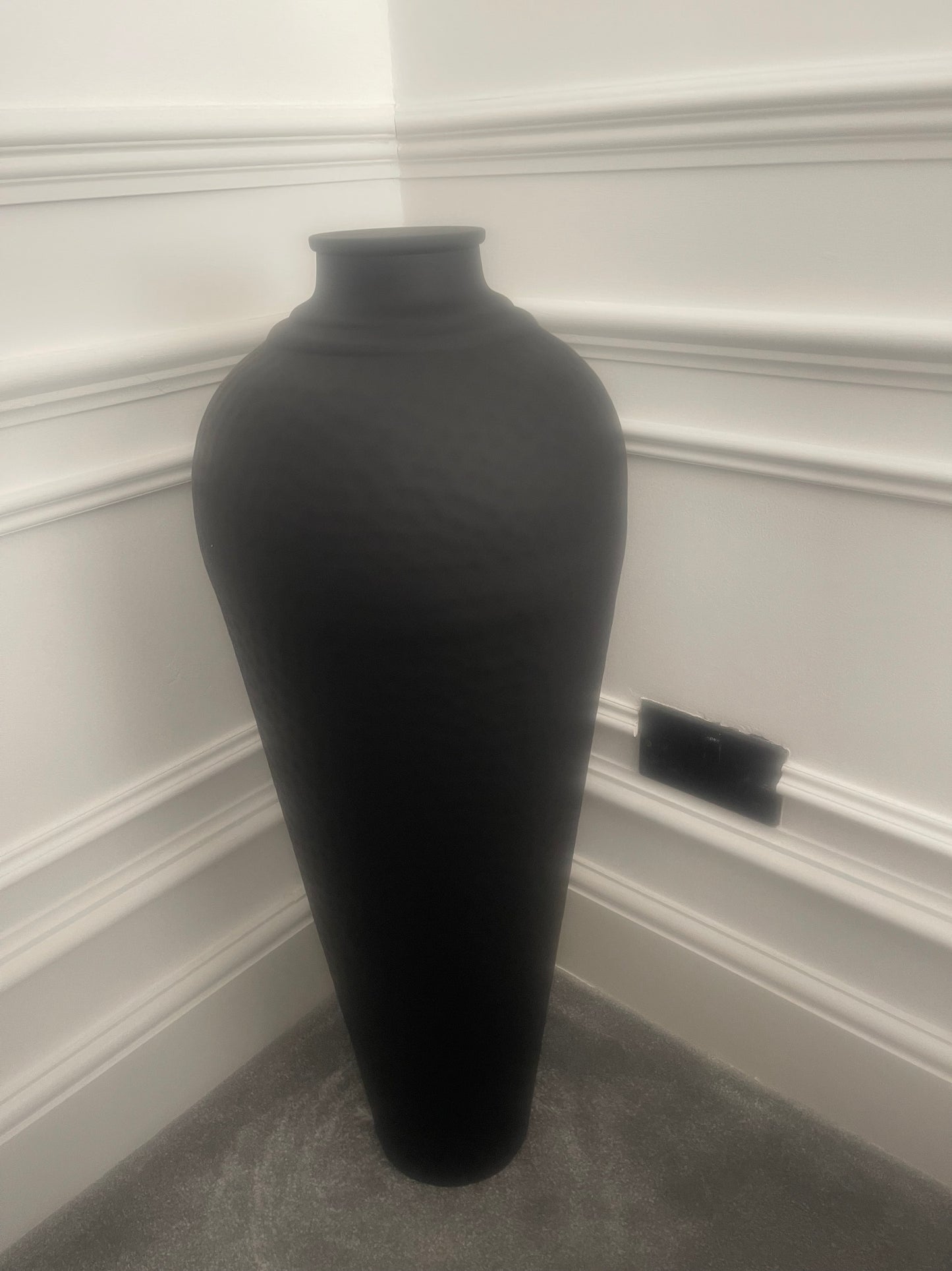 Black hammered floor vase