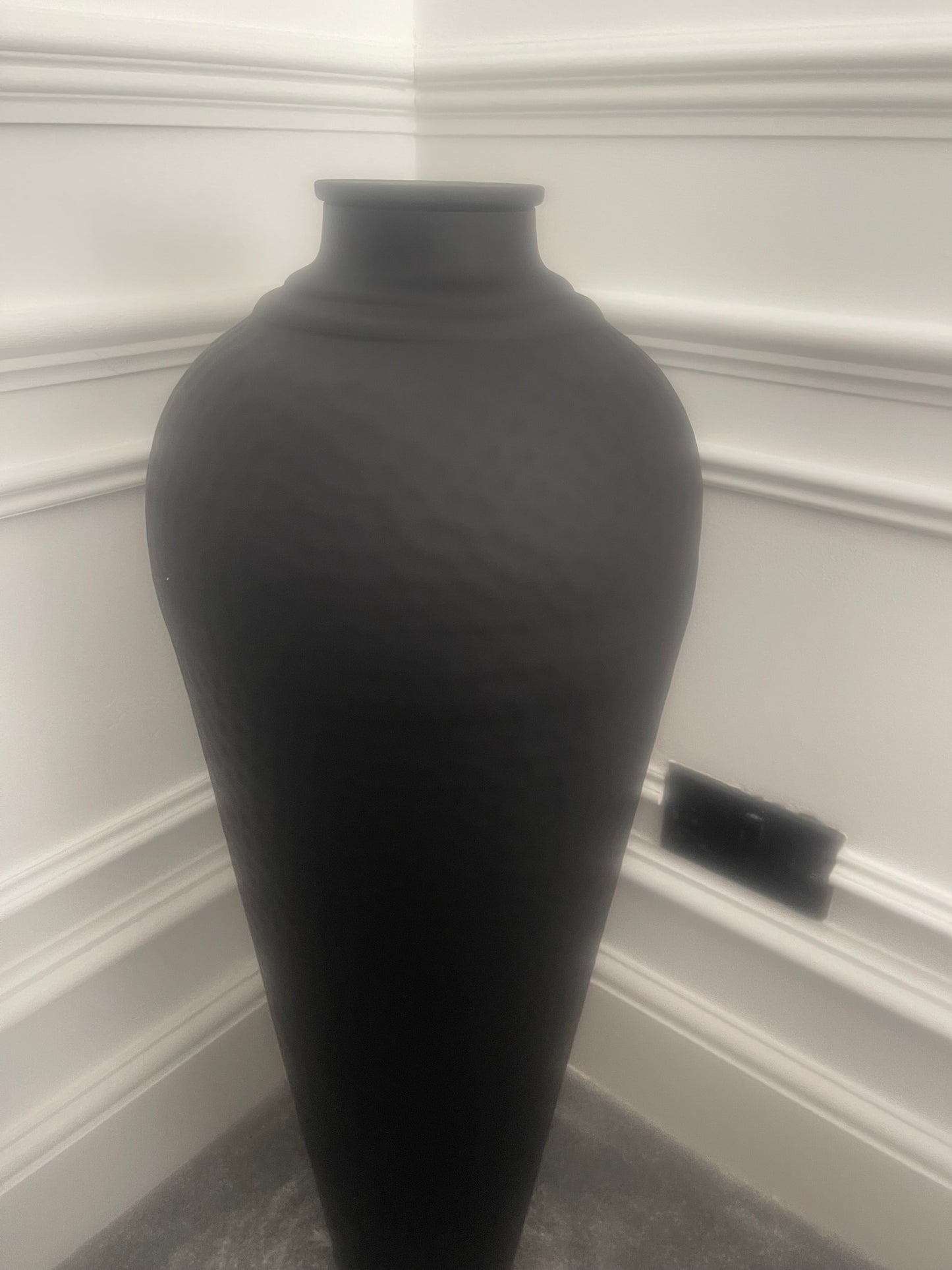 Black hammered floor vase