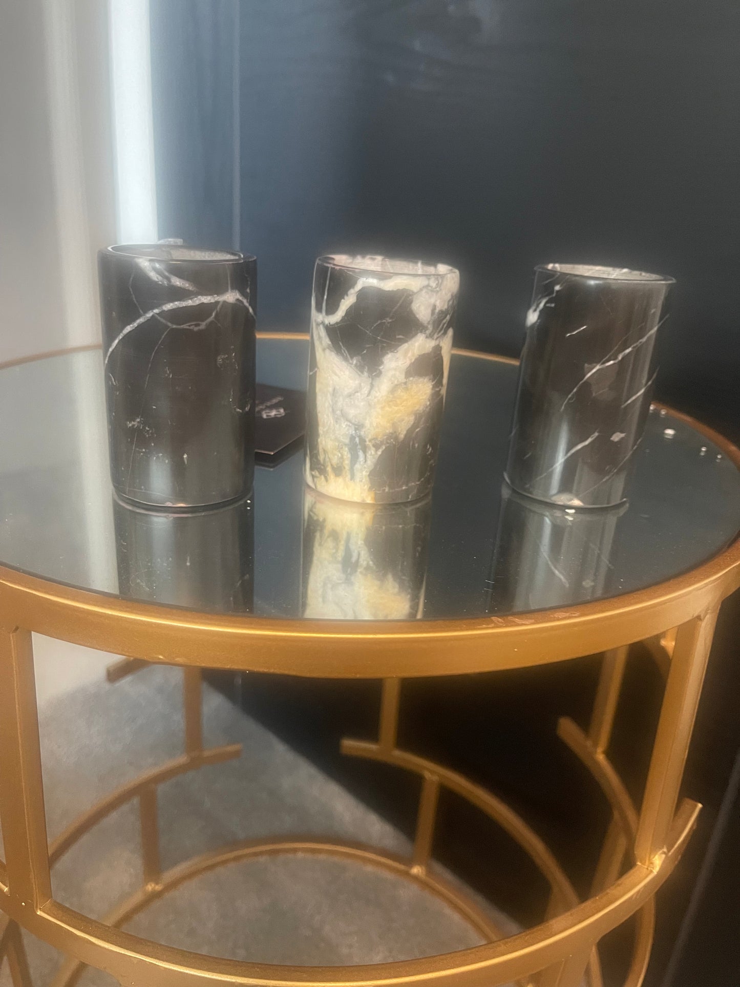 Black & white marble tea light holders
