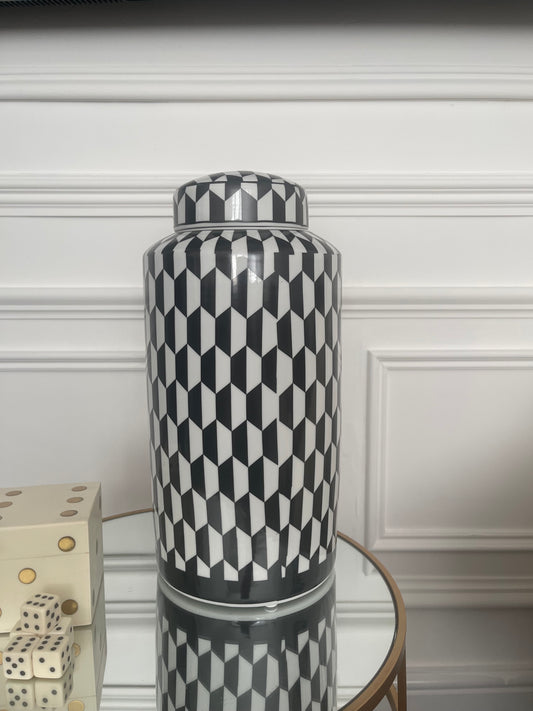 Black & white round jar large