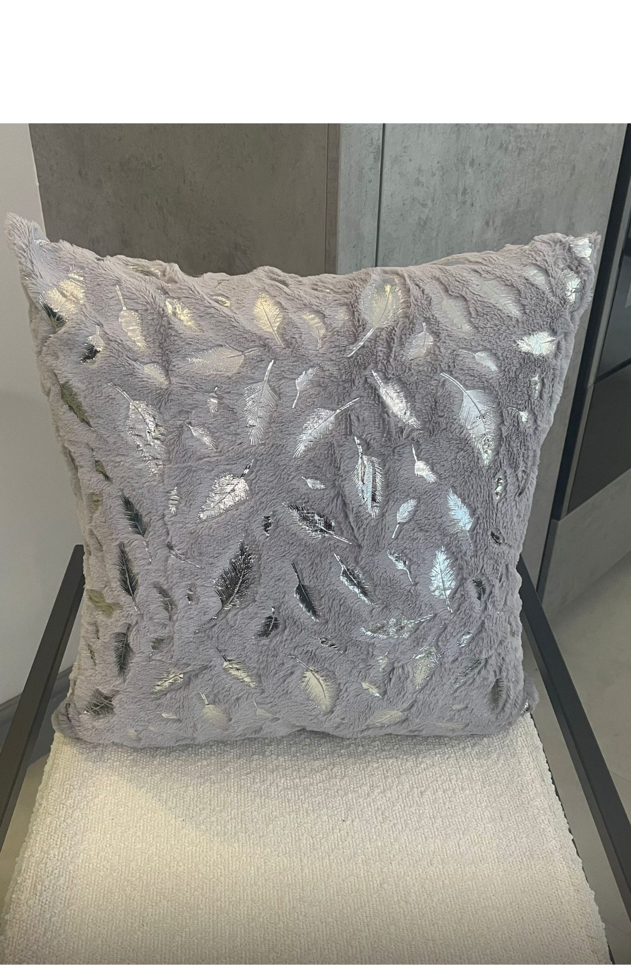 Grey faux fur feather