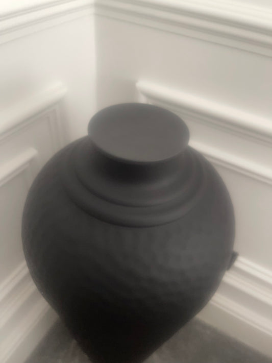 Black hammered floor vase